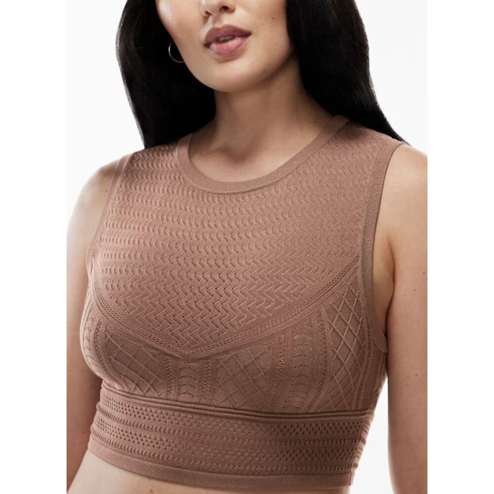 Babaton Aritzia Pointelle Cropped Sweater Tank Size Small in Deep Taupe - Picture 11 of 12
